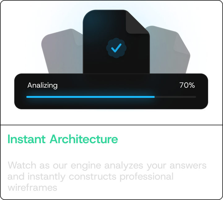 Instant Architecture — Watch as our engine analyzes your answers and instantly constructs professional wireframes